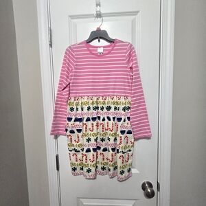 Hannah Anderson Christmas Themed Pink Striped Long Sleeve Dress Size 10.